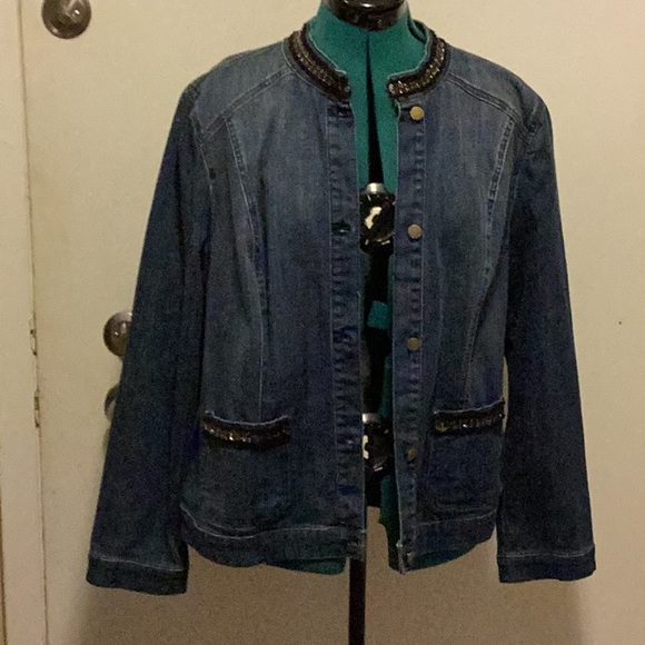 Chico's Jackets & Blazers - Chico’s Jean Jacket w/Golden Black Ribbon on Collar & pockets size 2